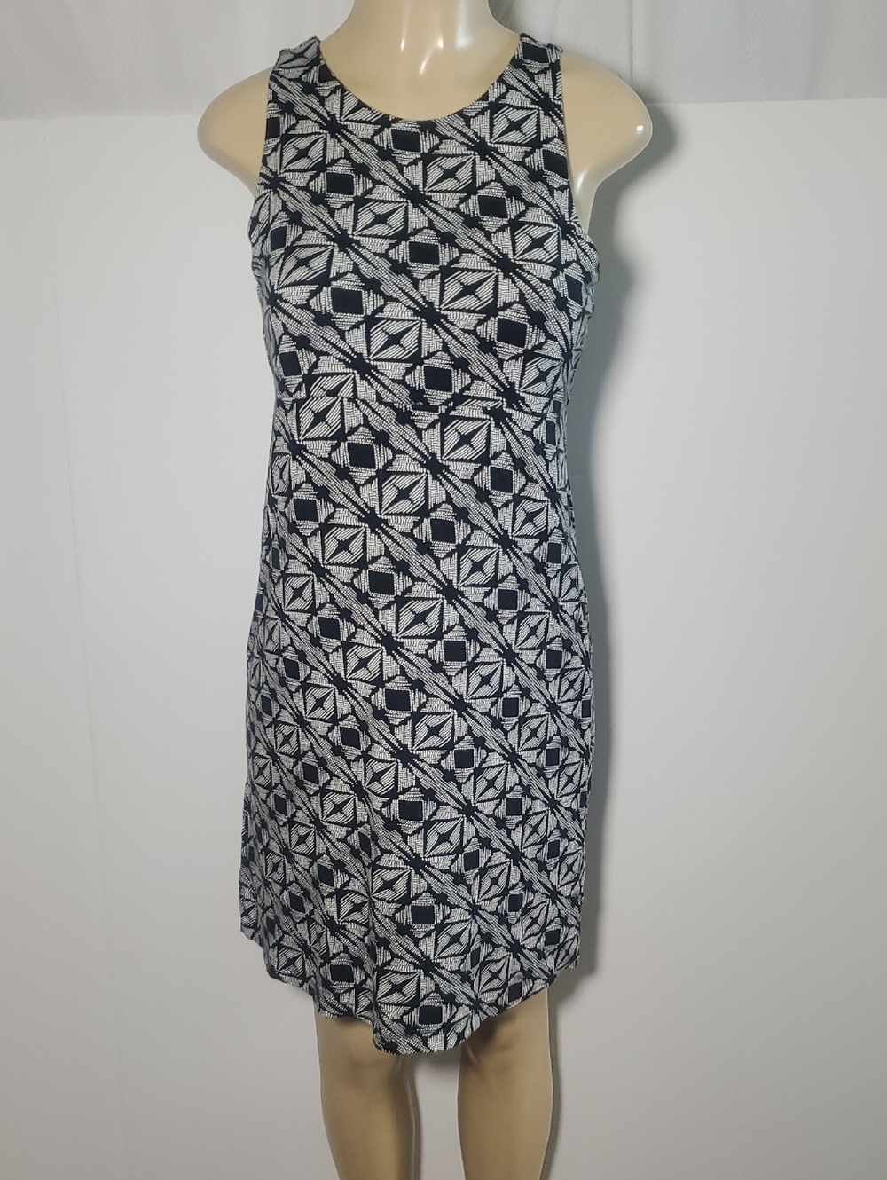 Athleta Santorini Geometric Pattern Sleeveless Navy and White Dress Size M